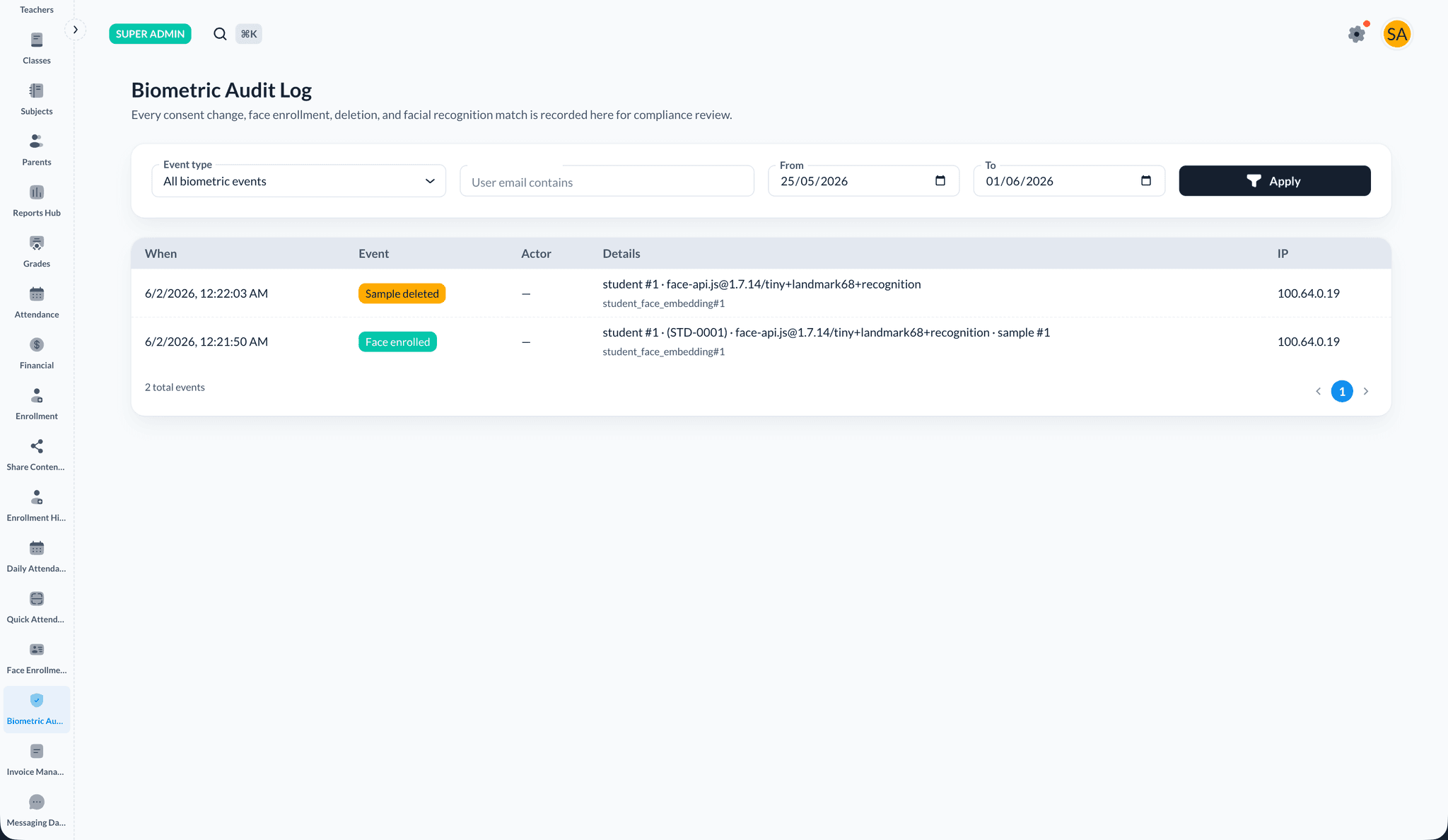 Biometric Audit Log