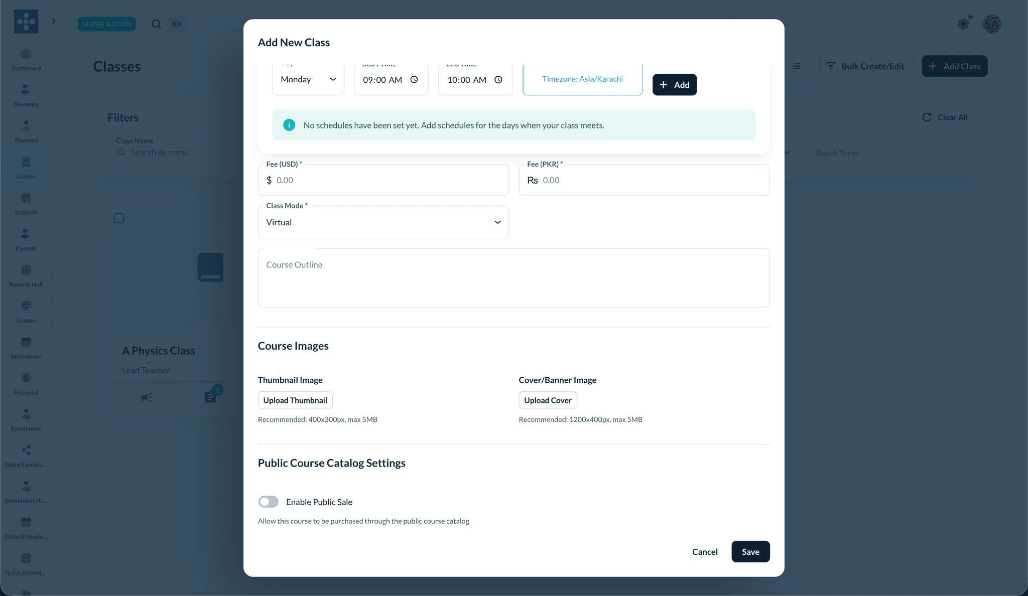 Course outline, images, and fees