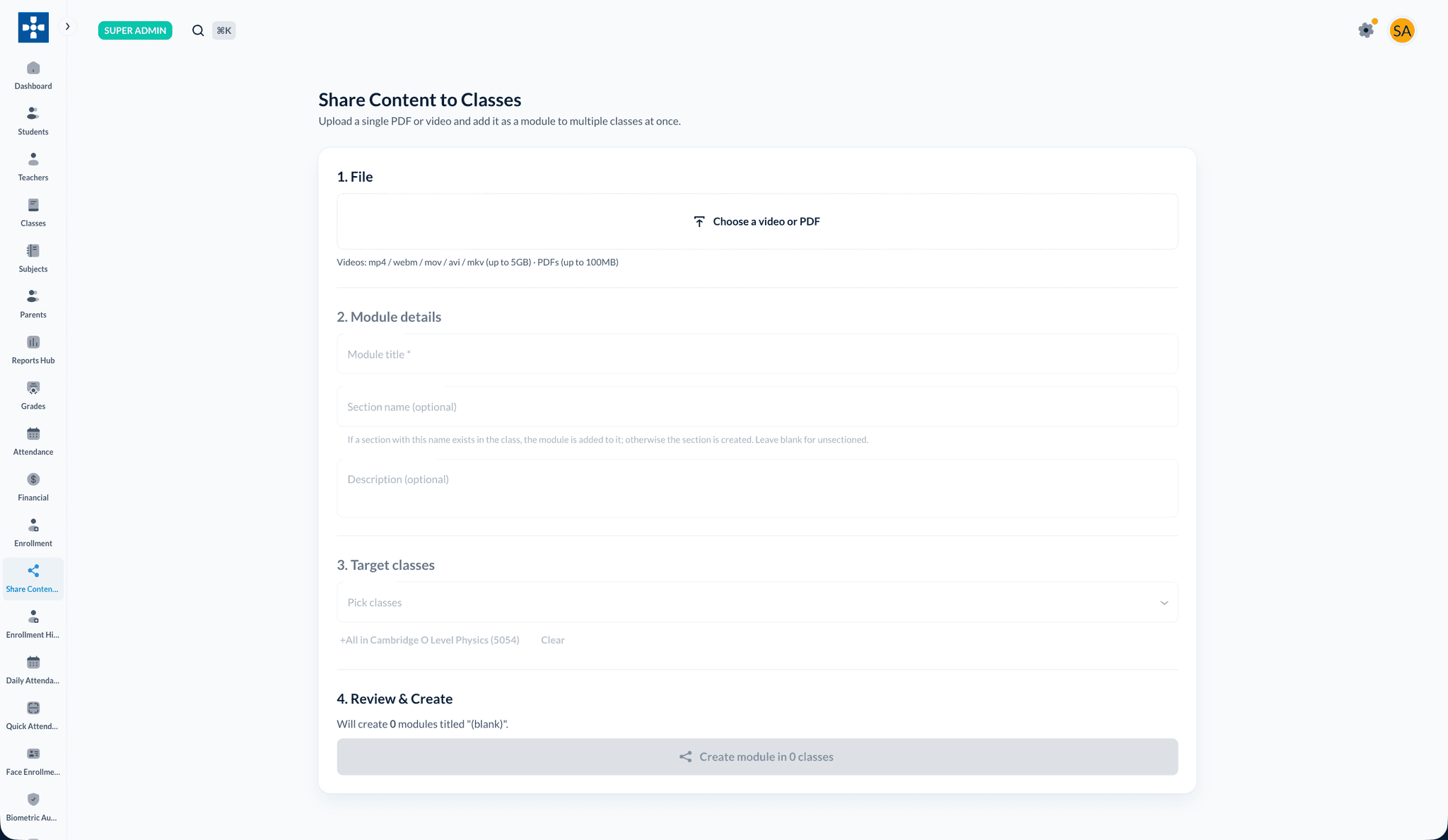 Share Content to Classes