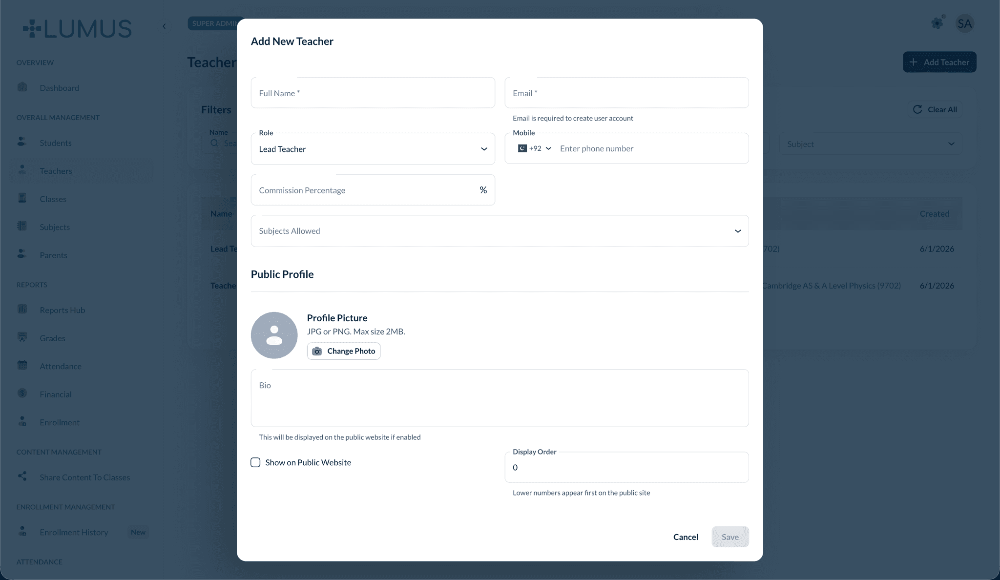 Add New Teacher with role selector