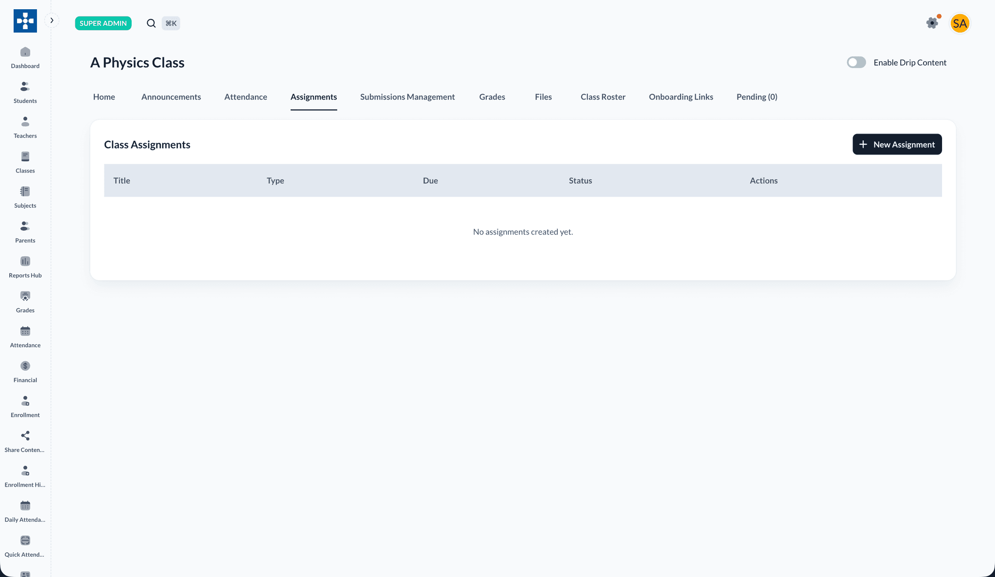 Empty Assignments tab