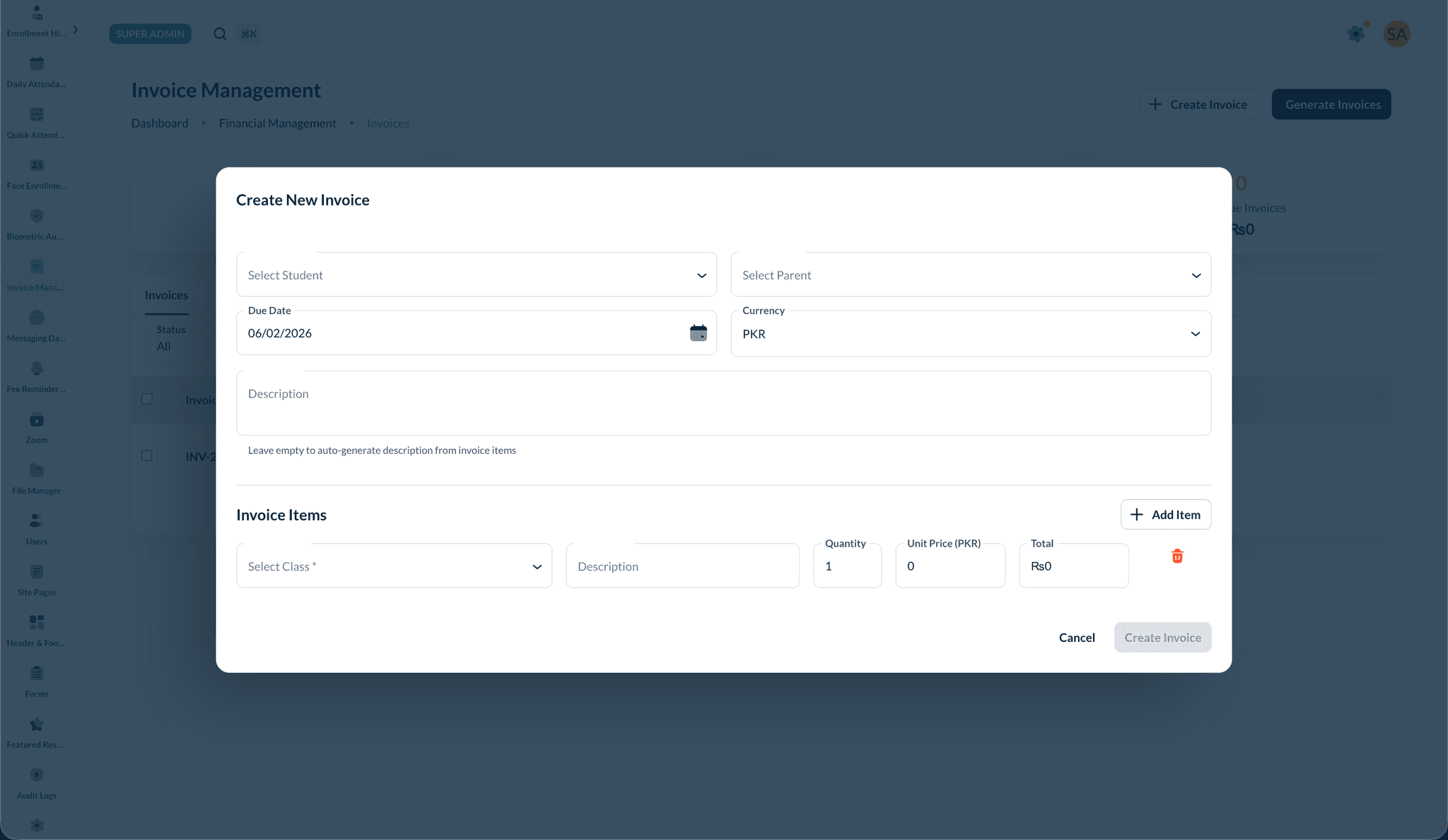 Create invoice manually